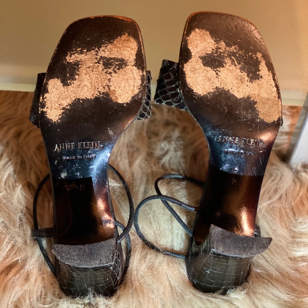 Anne Klein Black Python Sandals Vtg - image 5